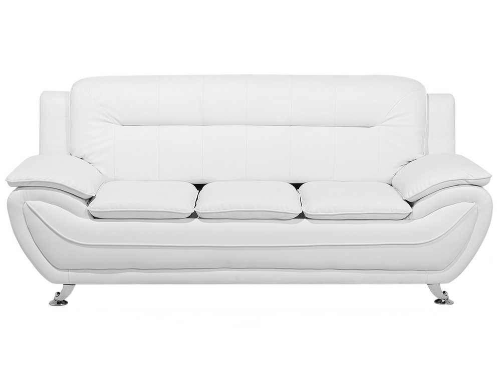 3 Seater Faux Leather Sofa White LEIRA Beliani