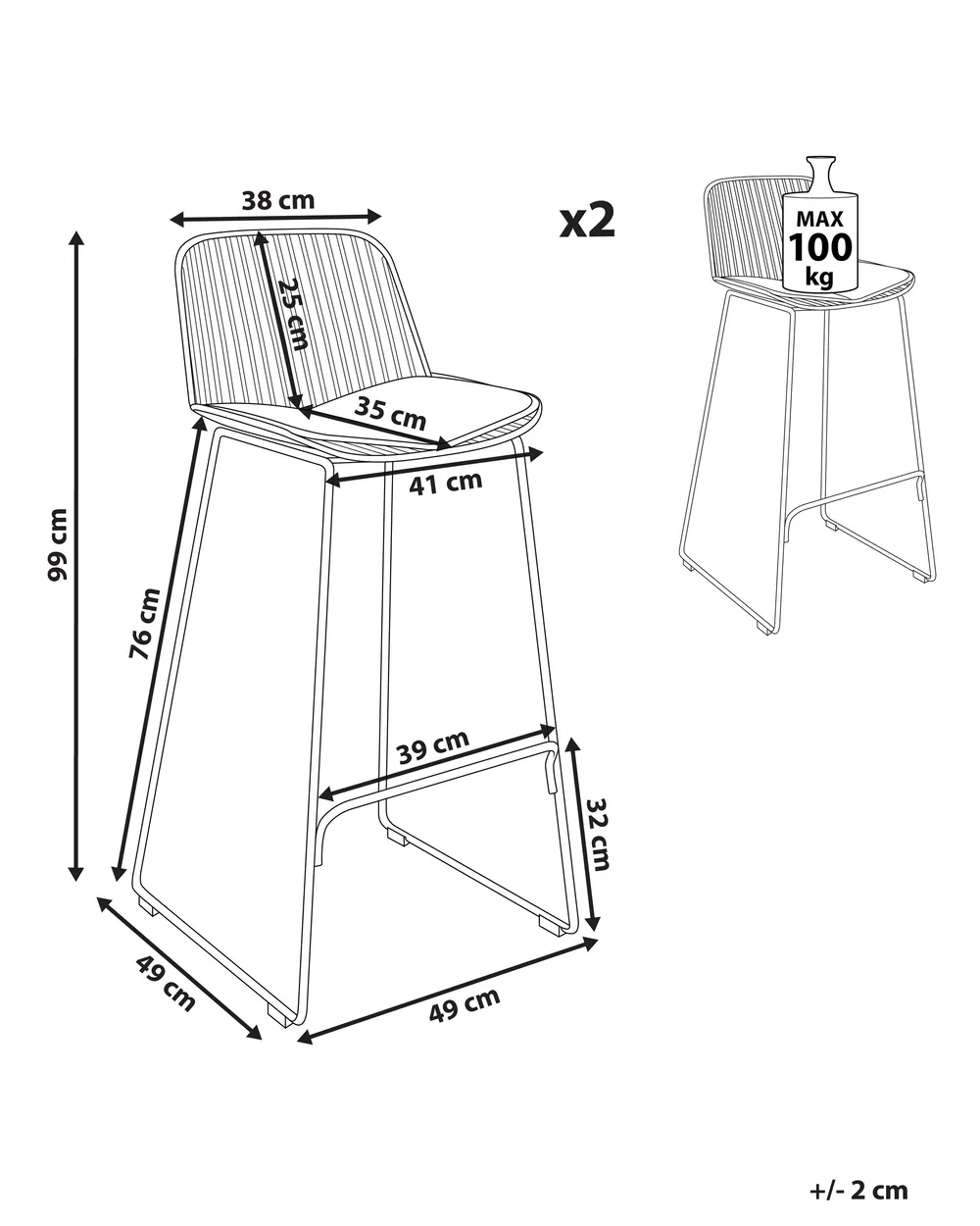 Set of 2 Bar Chairs PENSACOLA Metal Black_907502
