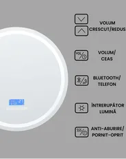 Oglindă LED pentru baie BROGNON 60 cm 60 cm Cu difuzor Bluetooth integrat Argintiu_940359