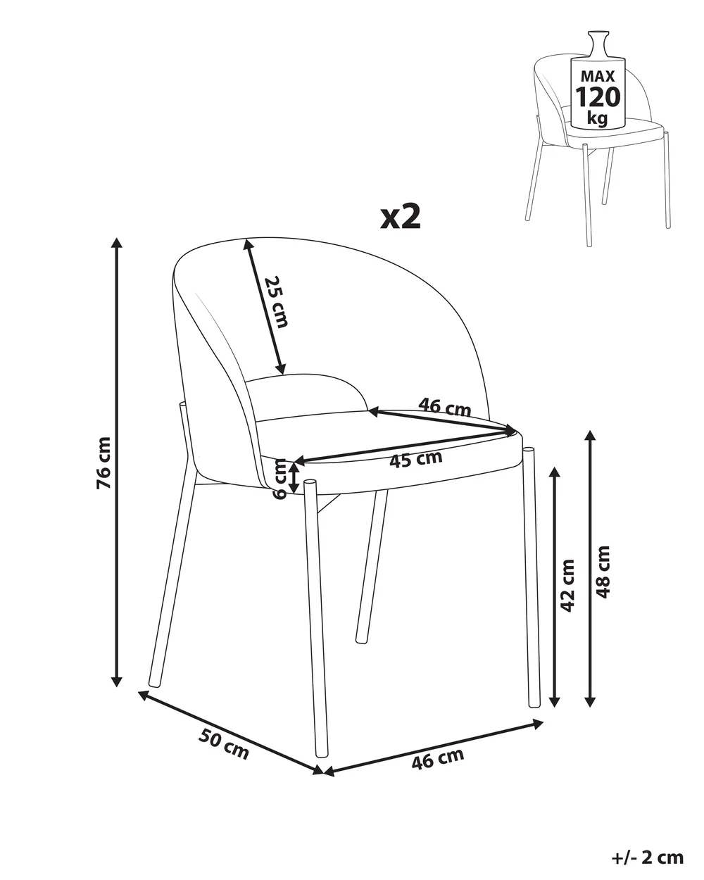 Set of 2 Dining Chairs PENNY Fabric Black_1007370