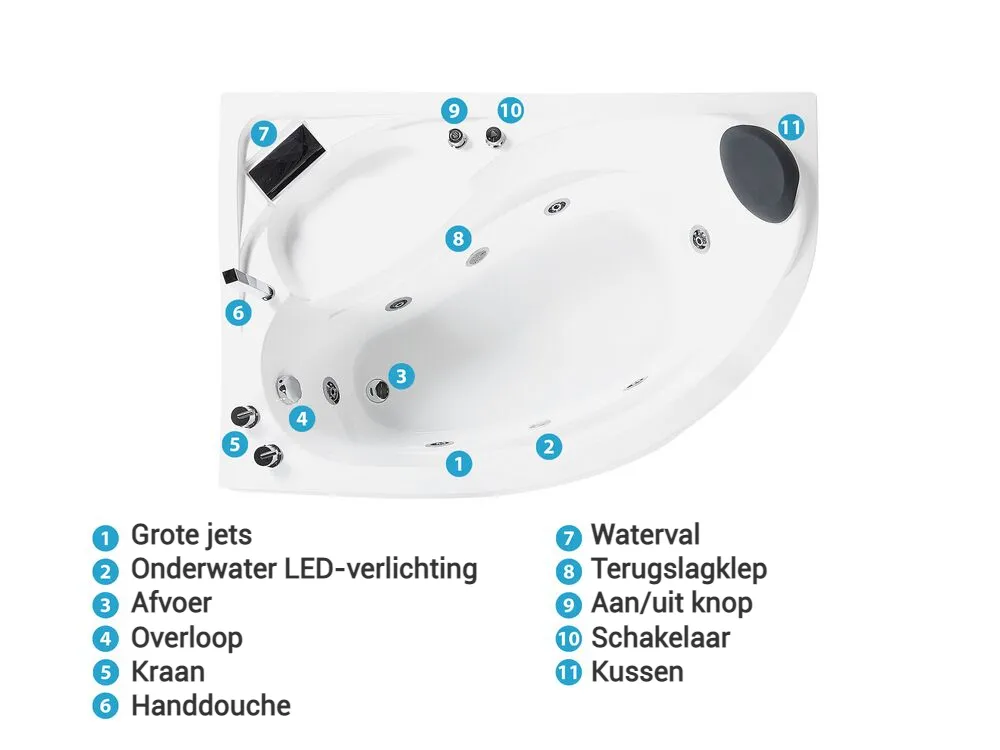 Hoek bubbelbad met LED NEIVA 150 x 100 cm Wit rechtszijdig_796693