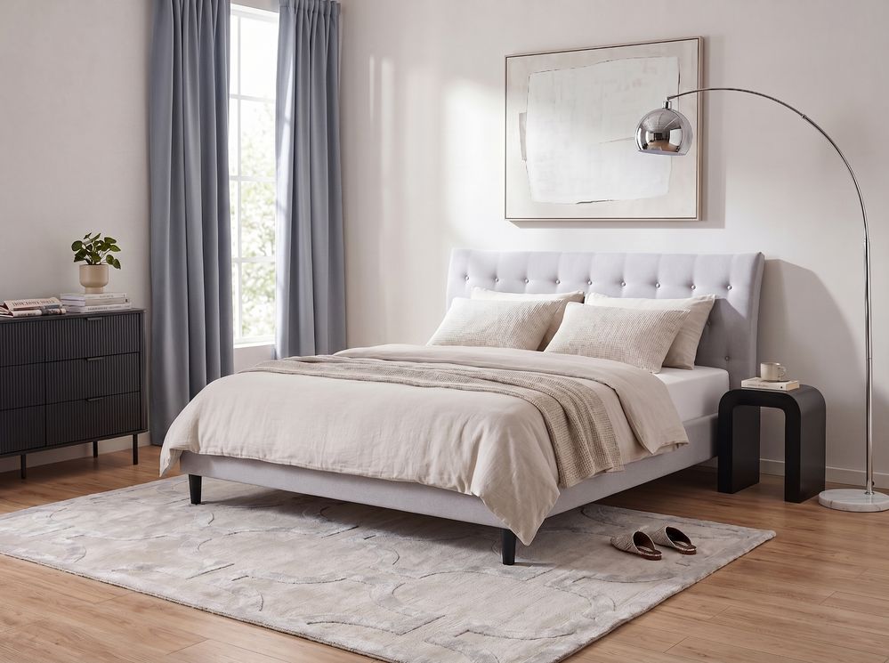 Bed Stof SAVERNE 160 x 200 cm Lichtgrijs