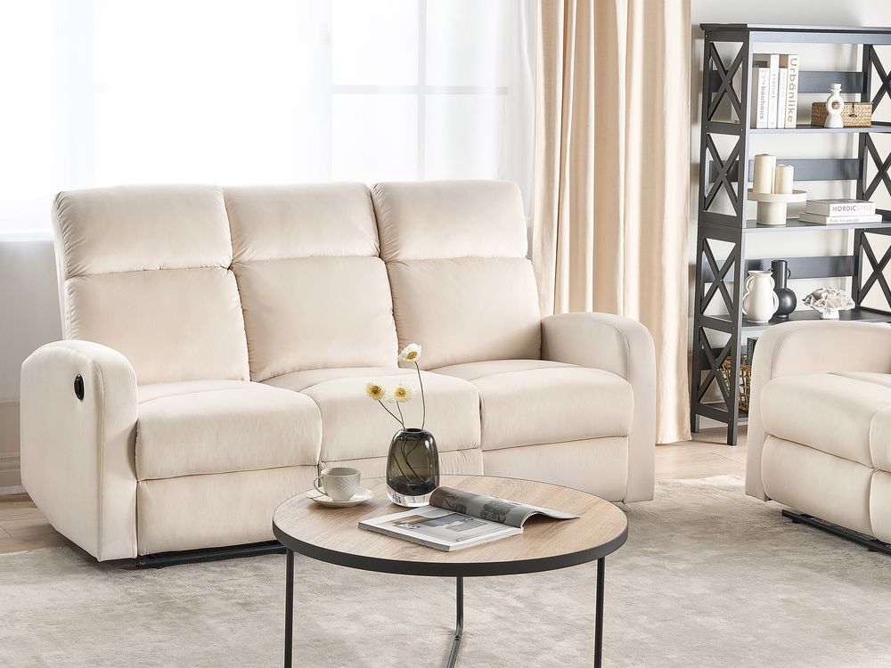 3 Seater Velvet Electric Recliner Sofa White VERDAL Beliani.cz