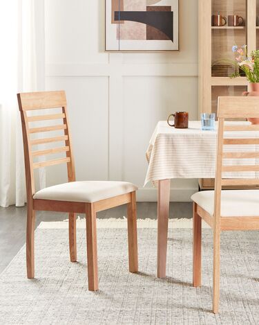  Set of 2 Wooden Dining Chairs Light Wood and Light Beige ORTLEY