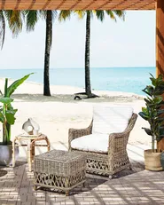 Garden Armchair with Cushions RIBOLLA with Footstool Rattan Natural_824008