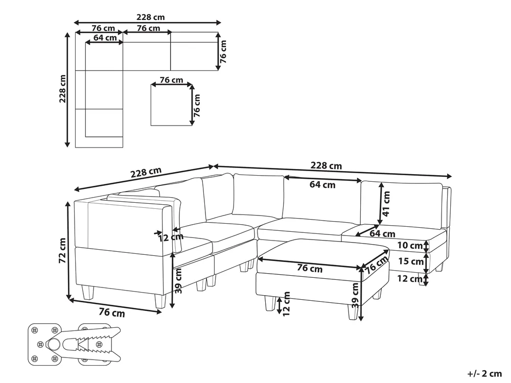 Modular Corner Sofa 5 Seater UNSTAD with Ottoman Fabric Brown Right Hand_924981