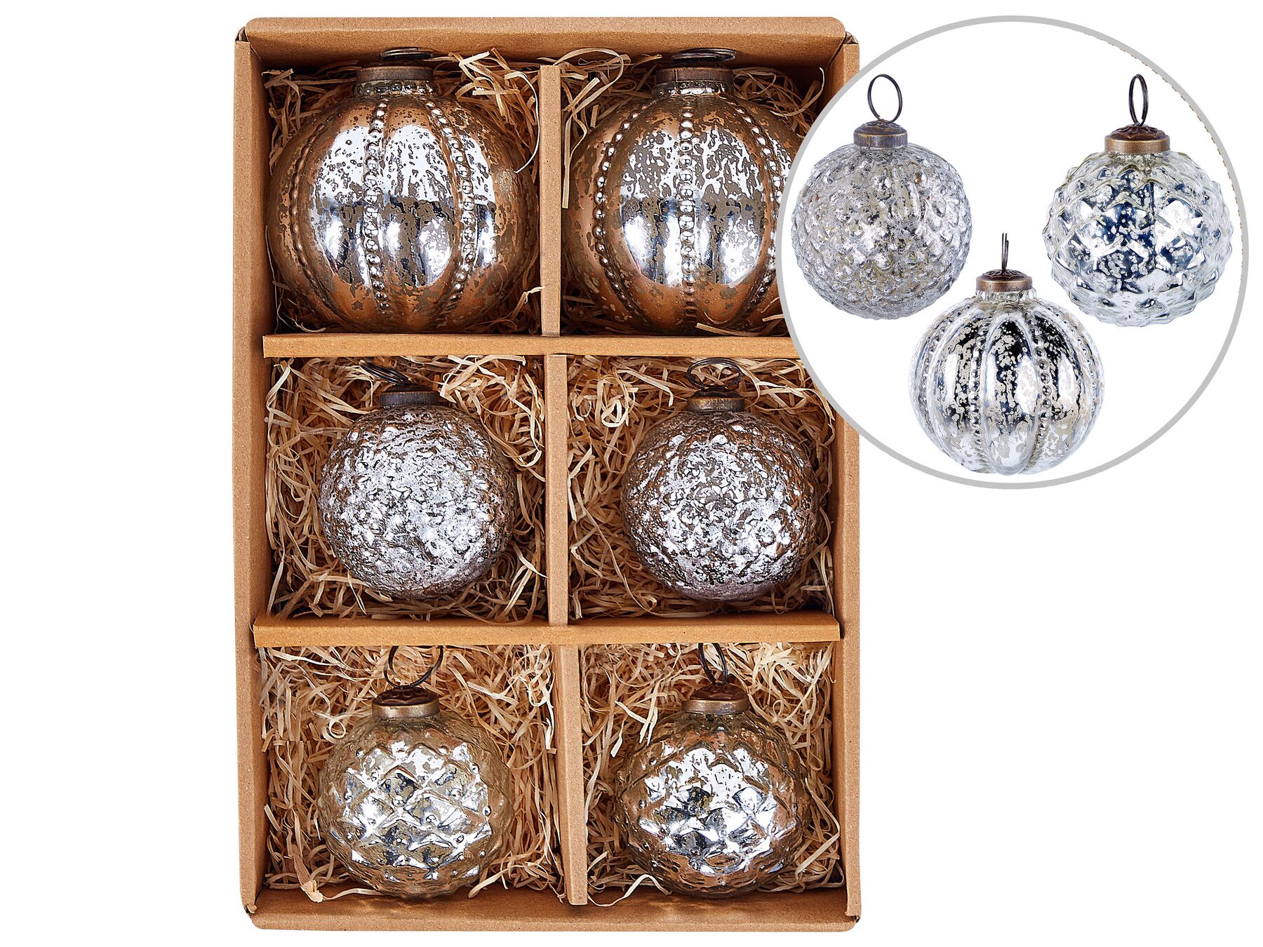 Kerstballen set van 6 glas zilver ARGENTIN_899764