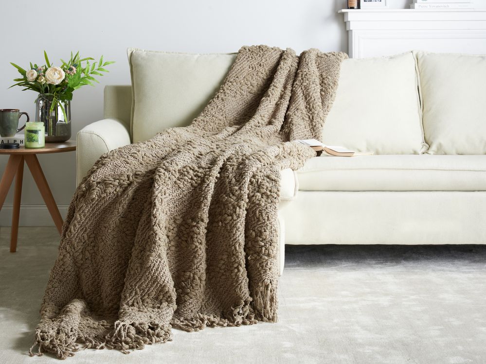 Cotton Blanket 200 x 220 cm Taupe VELLA Beliani