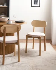 Set of 2 Dining Chairs PAULINA Wood Light Brown/ Light Beige_1070671