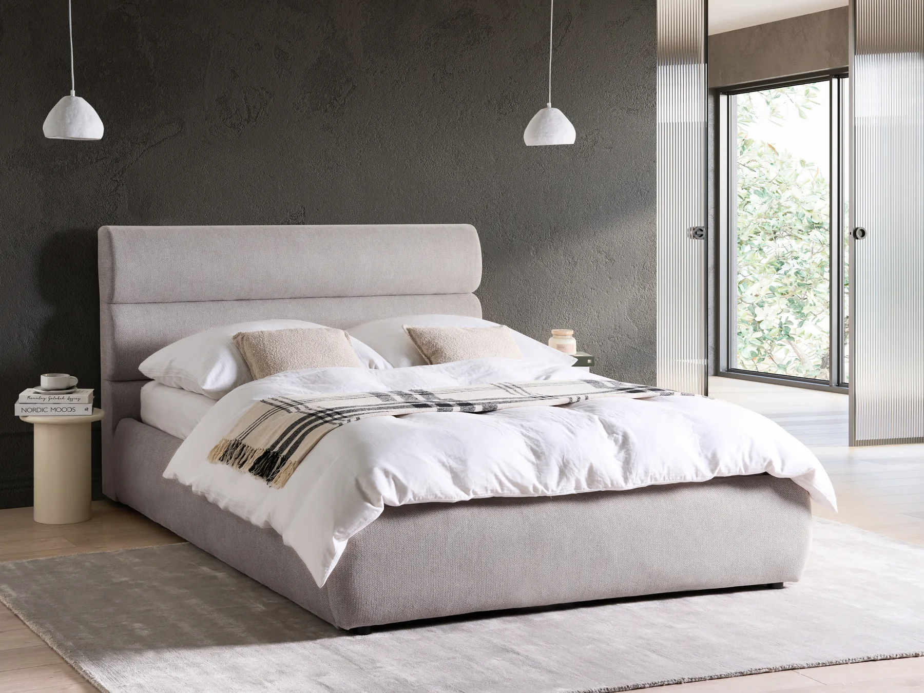 Ottoman Bed BONIFACIO Faux Linen Grey 140 x 200 cm (EU Double)_993976