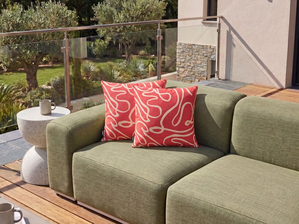 Lot de 2 coussins d'extérieur KERRIA Motif abstrait 45 x 45 cm Rouge