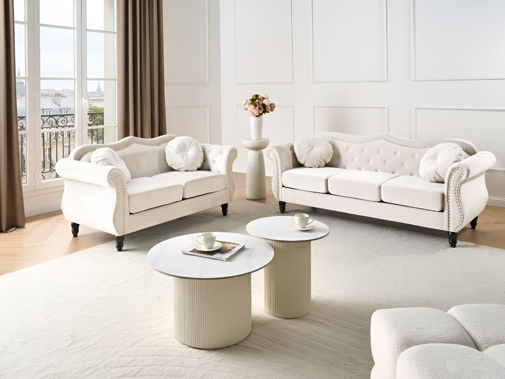 Ensemble de salon 5 places SKIEN Velours Beige clair