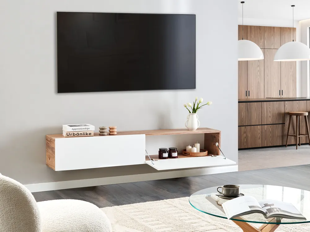 Porta TV a parete GLADSTONE Marrone/Bianco_973553