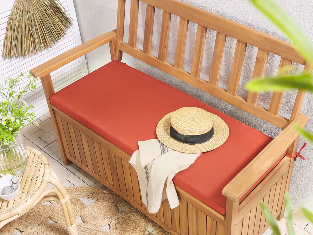 Banco de jardim com almofada SOVANA 120 cm com arrumação Madeira de acácia Vermelho
