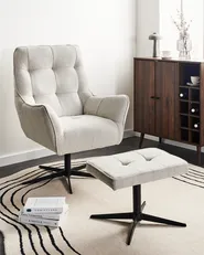 Swivel Armchair MOLLE II with Footstool Fabric Light Beige_966535