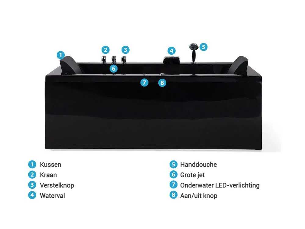 Hoek bubbelbad met LED VARADERO 183 x 90 cm Zwart linkszijdig_787095