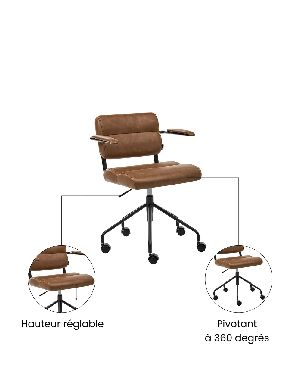 Chaise de bureau CANDOR Cuir PU Marron foncé_1059406
