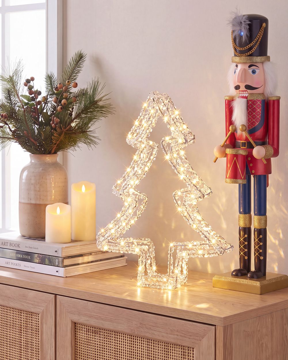 Gartendekoration LED OLBOAN 34 cm Weihnachtsbaum Weiß