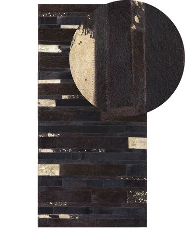 Tappeto patchwork vera pelle 80 x 150 cm nero e oro ARTVIN