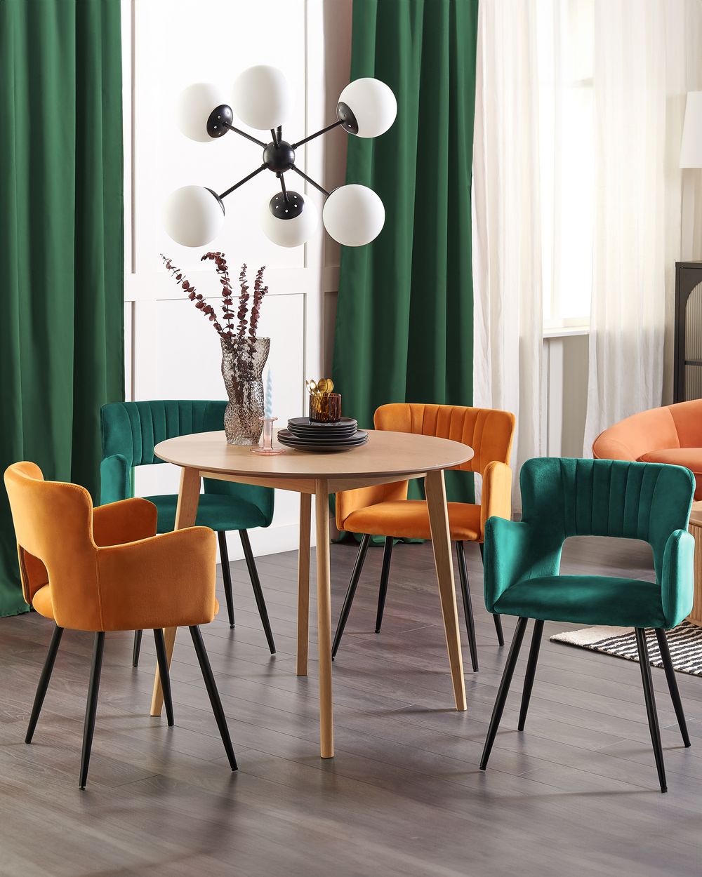 Set van 2 eetkamerstoelen SANILAC Fluweel Smaragdgroen