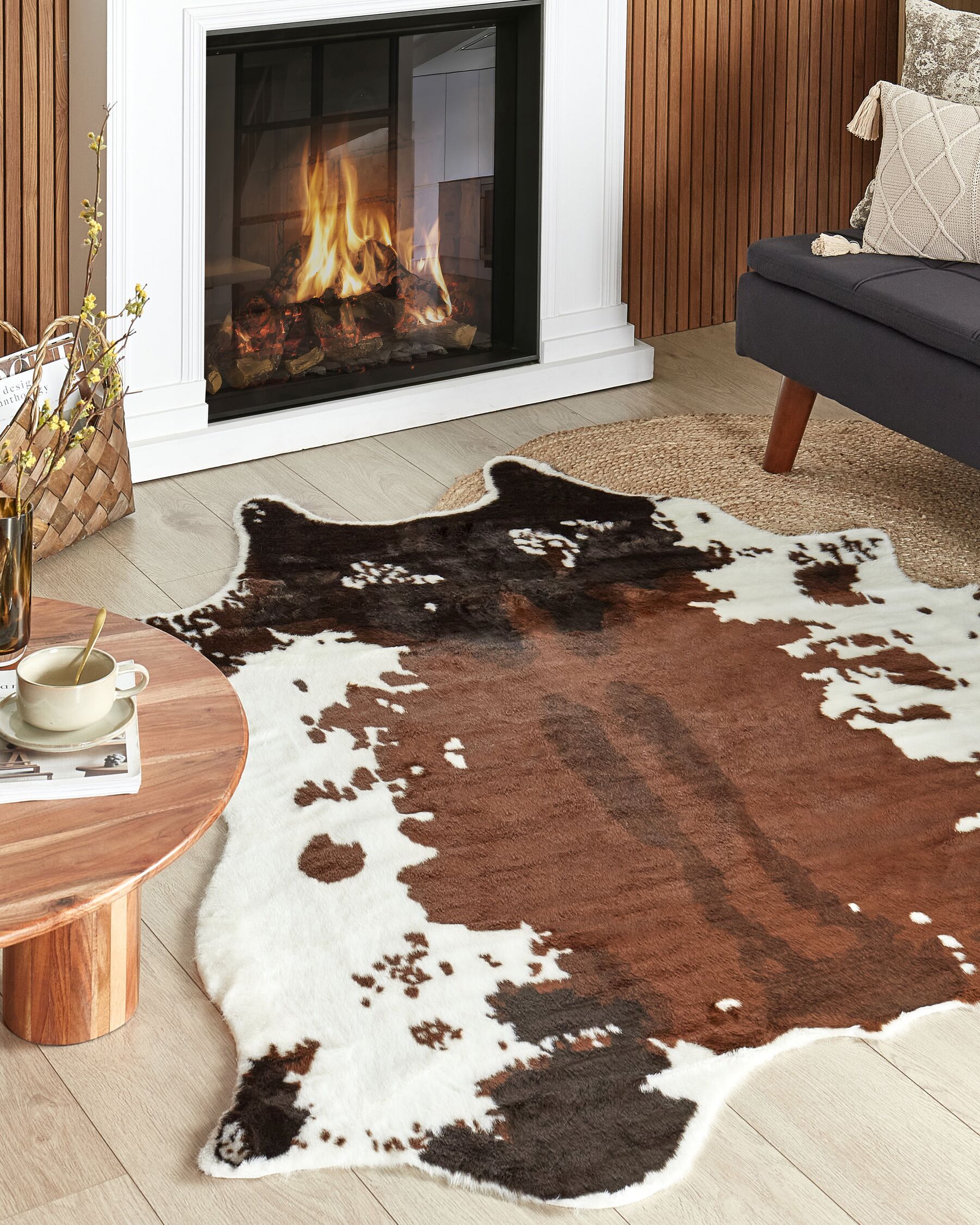 Faux Cowhide Area Rug 150 x 200 cm White and Brown BOGONG_820289