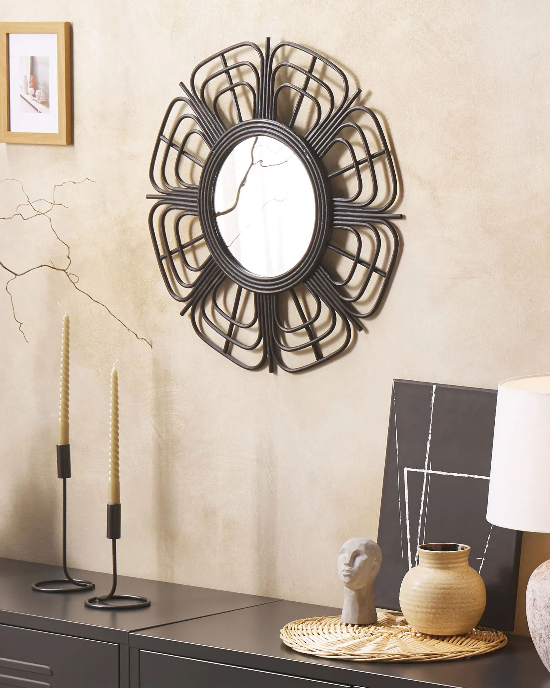 Lustro ścienne PASAKU 60 cm 60 cm Rattan Czarny_822173