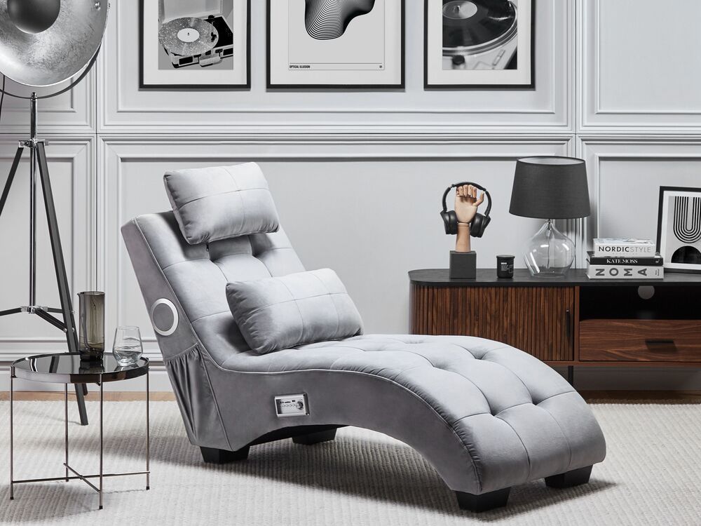Chaise Longue SIMORRE with Built-In Bluetooth Speaker Velvet Grey
