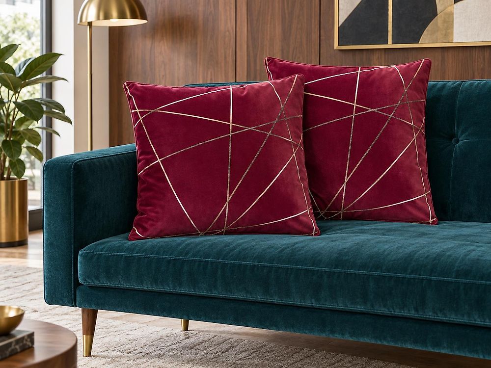 Set di 2 cuscini PINUS 45 x 45 cm Velluto Rosso Trama geometrica