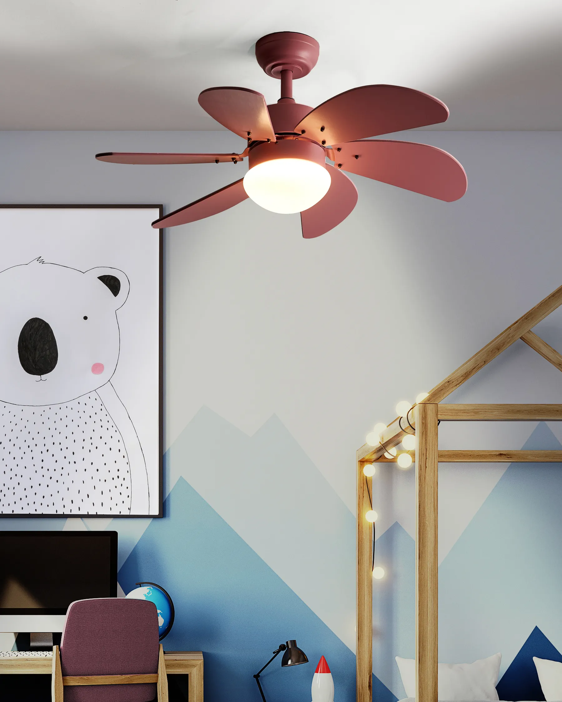 Ceiling Fan with Light LOGAR with Remote LED Pink_982255