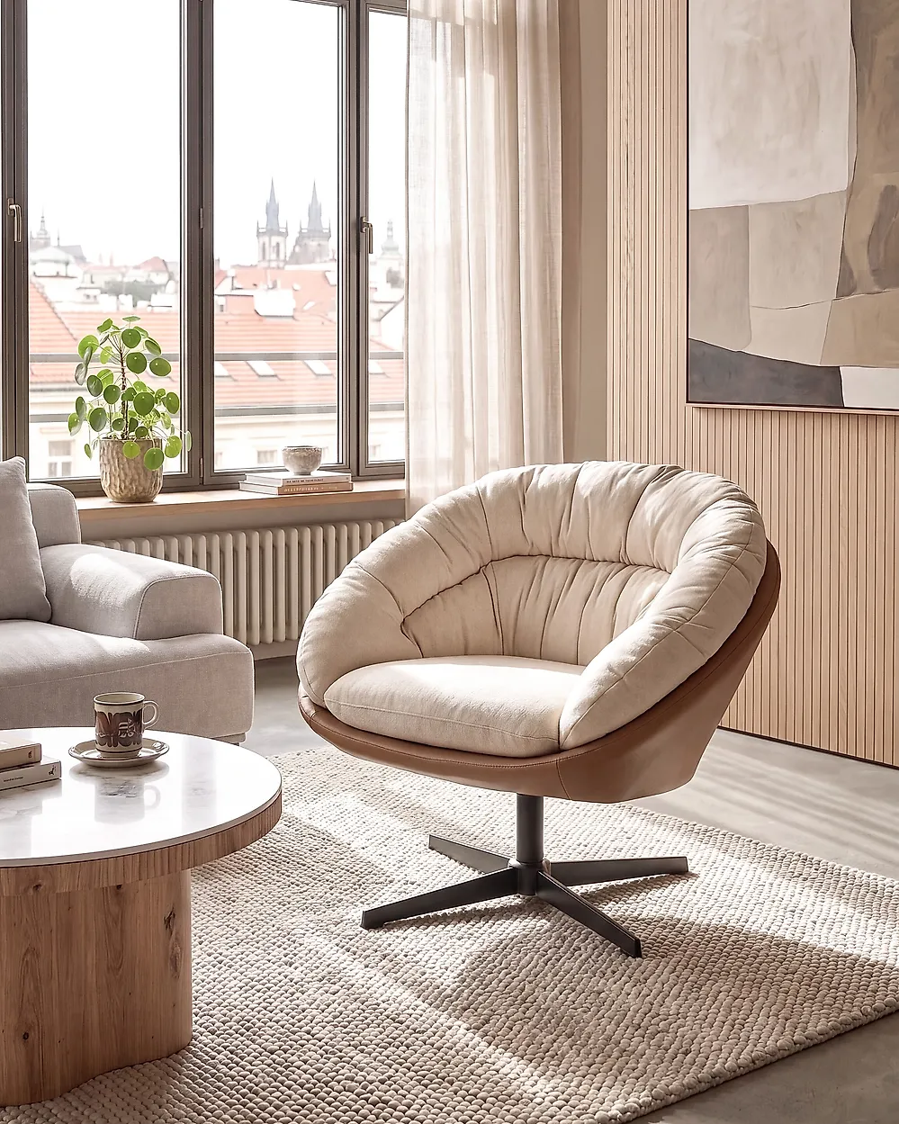 Swivel Armchair TRANUM  Fabric Beige