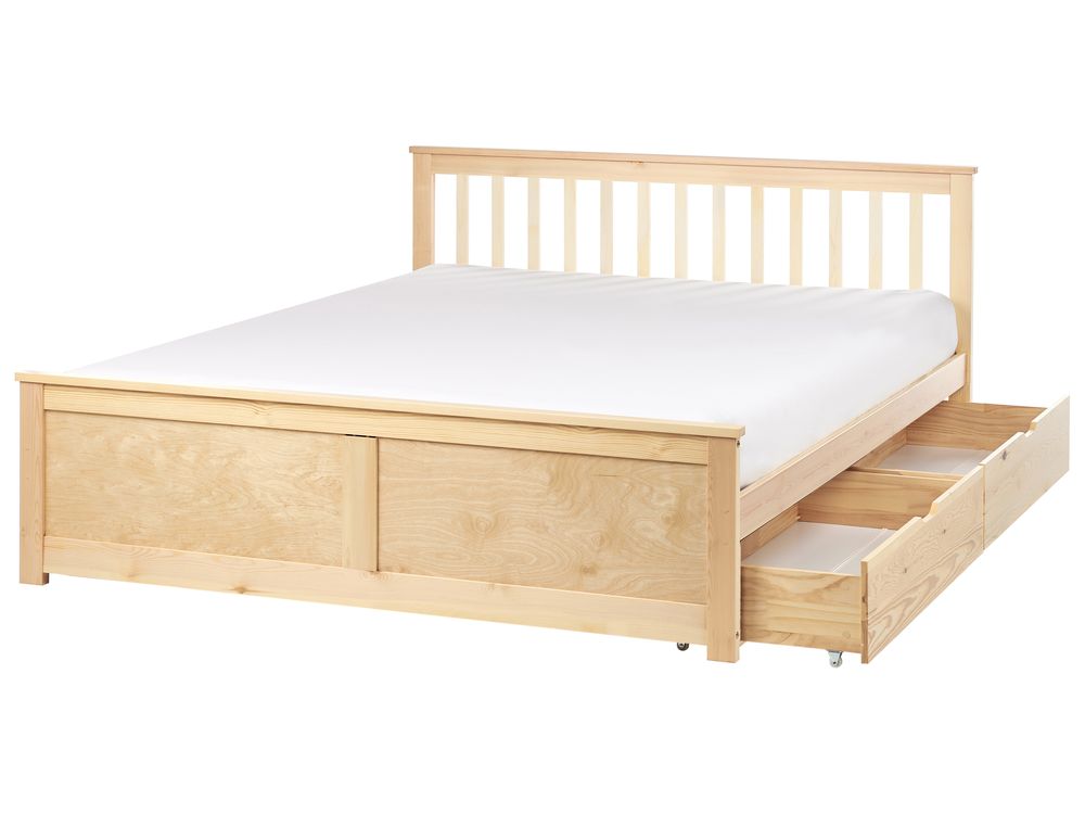 Lit avec 2 tiroirs OLENDON Bois de pin Marron clair 160 x 200 cm