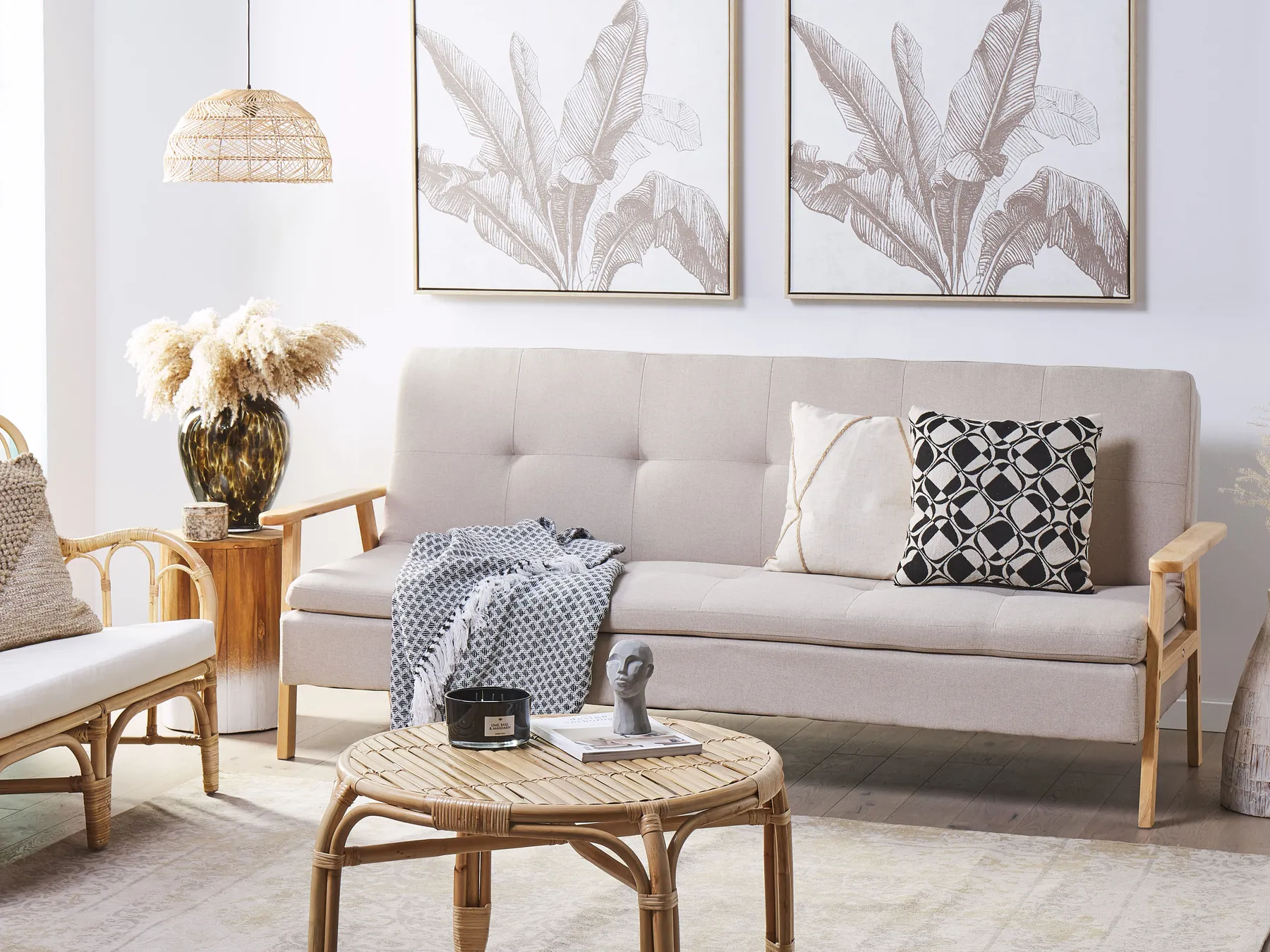 Sofa Bed 3 Seater TJORN Fabric Beige_813467