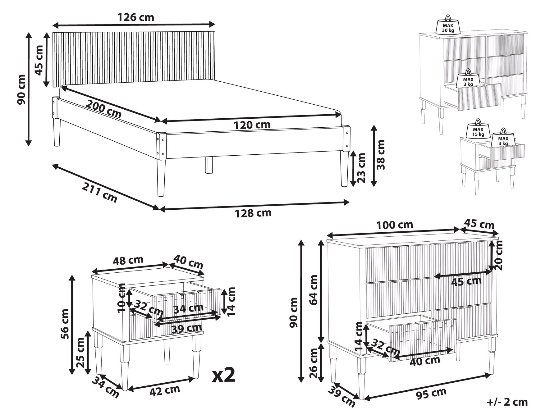 Schlafzimmer Set Kiefernholz AMBAZAC 120 x 200 cm Hellbraun_1099412