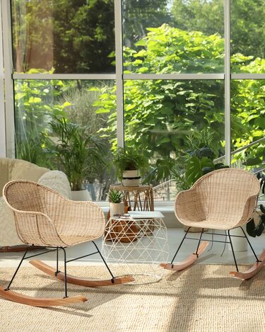 Set of 2 Rattan Rocking Chairs Natural LAVINIO