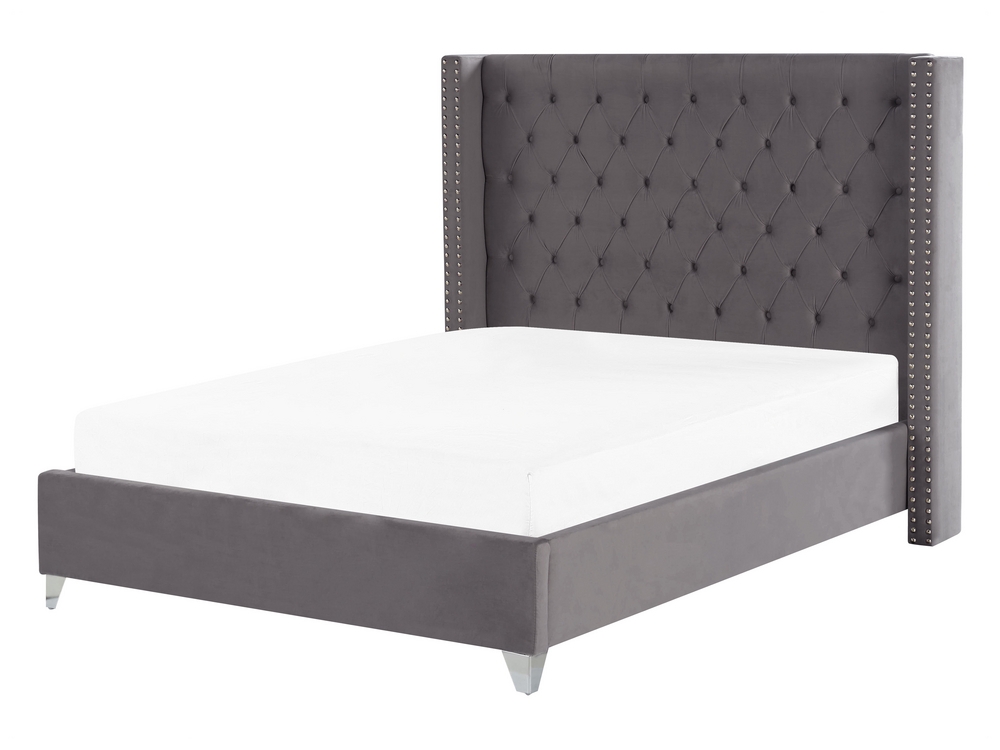 Velvet EU Double Size Bed Grey LUBBON Beliani