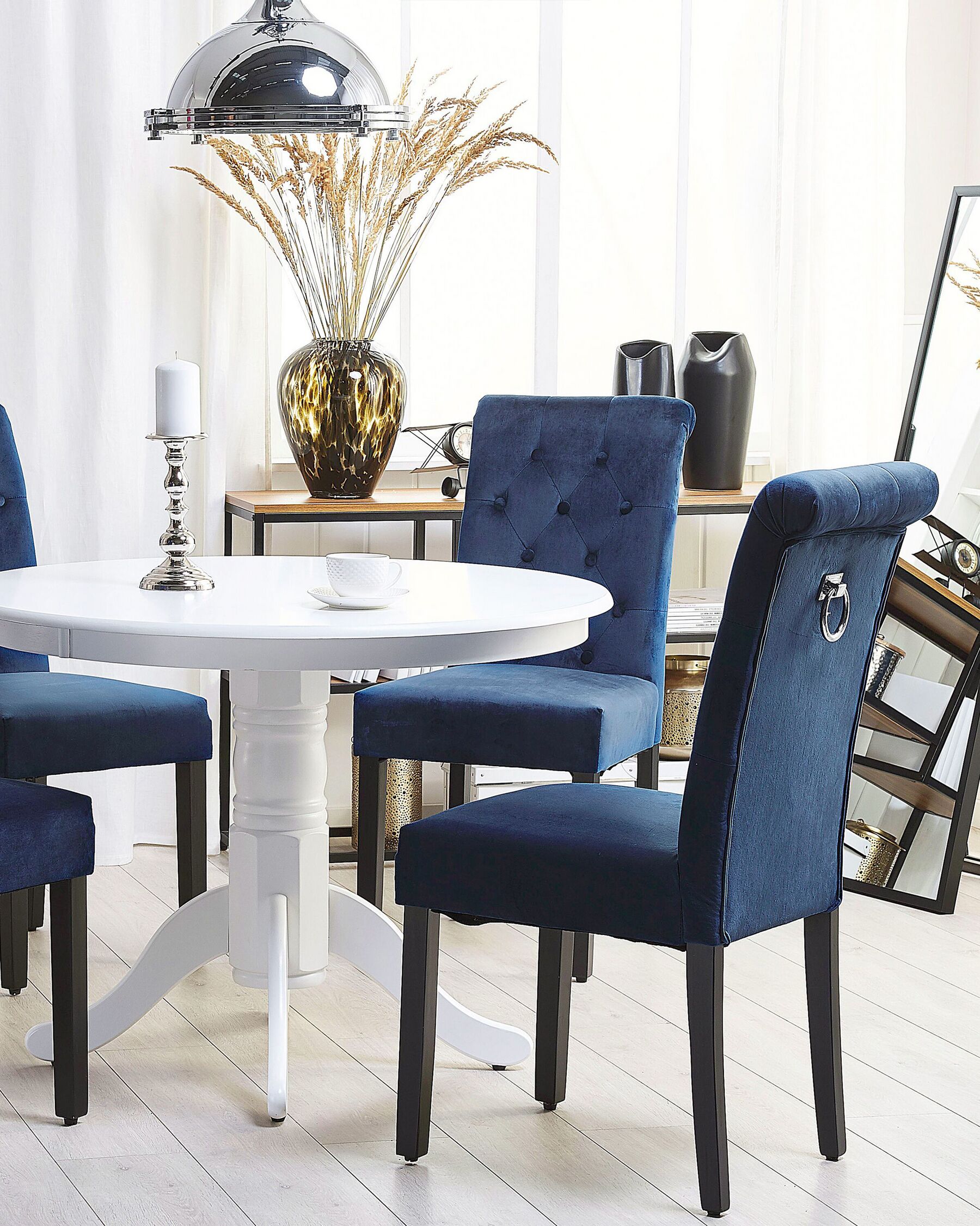 Set of 2 Velvet Dining Chairs with a Ring Blue VELVA II_801867