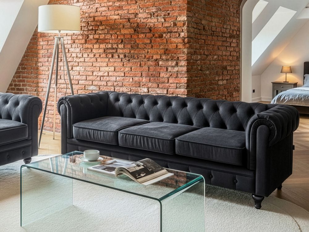 Sofa 3 Seater CHESTERFIELD Velvet Black