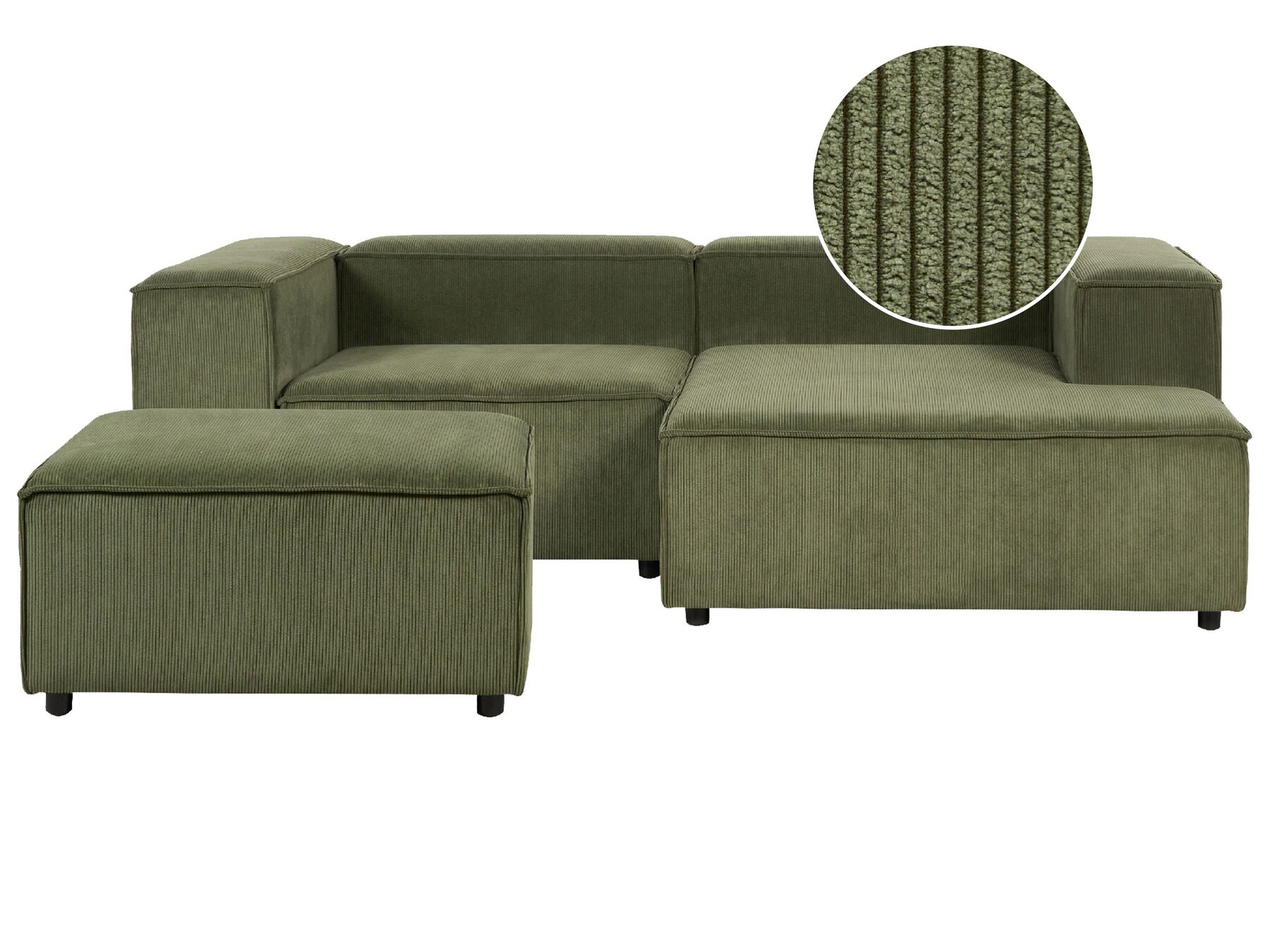 Left Hand 2 Seater Modular Corduroy Corner Sofa with Ottoman Green APRICA_904165