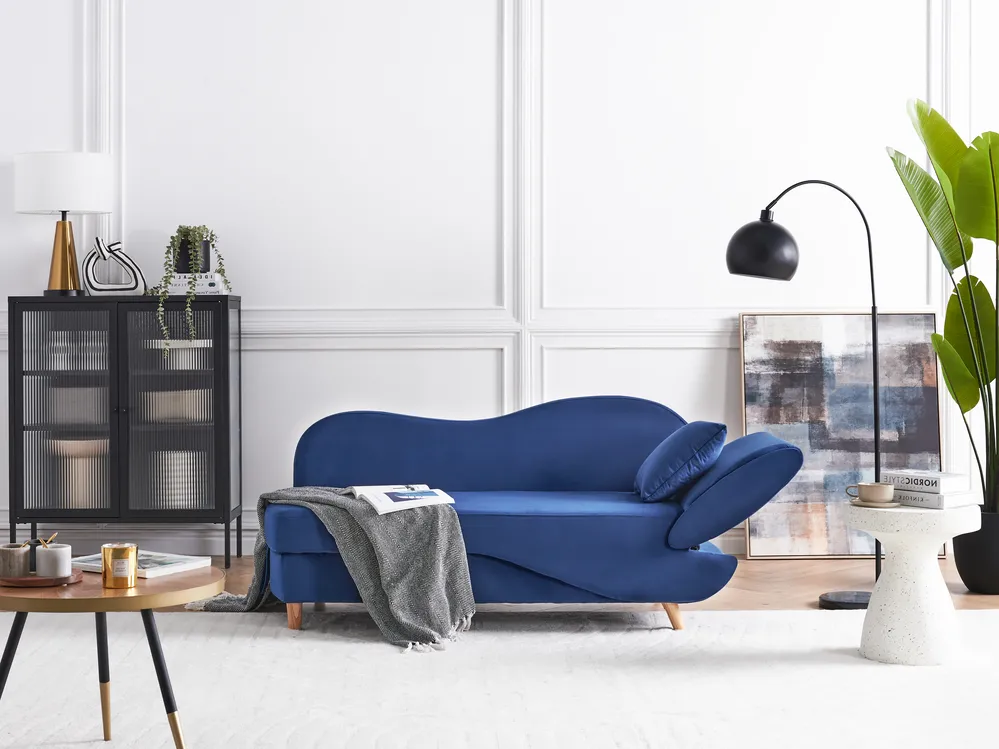 Right-Hand Chaise Longue MERI with Storage Velvet Navy Blue_914273