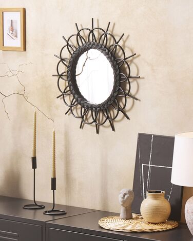 Rattan Sunburst Wall Mirror ⌀ 60 cm Black TELAKIA