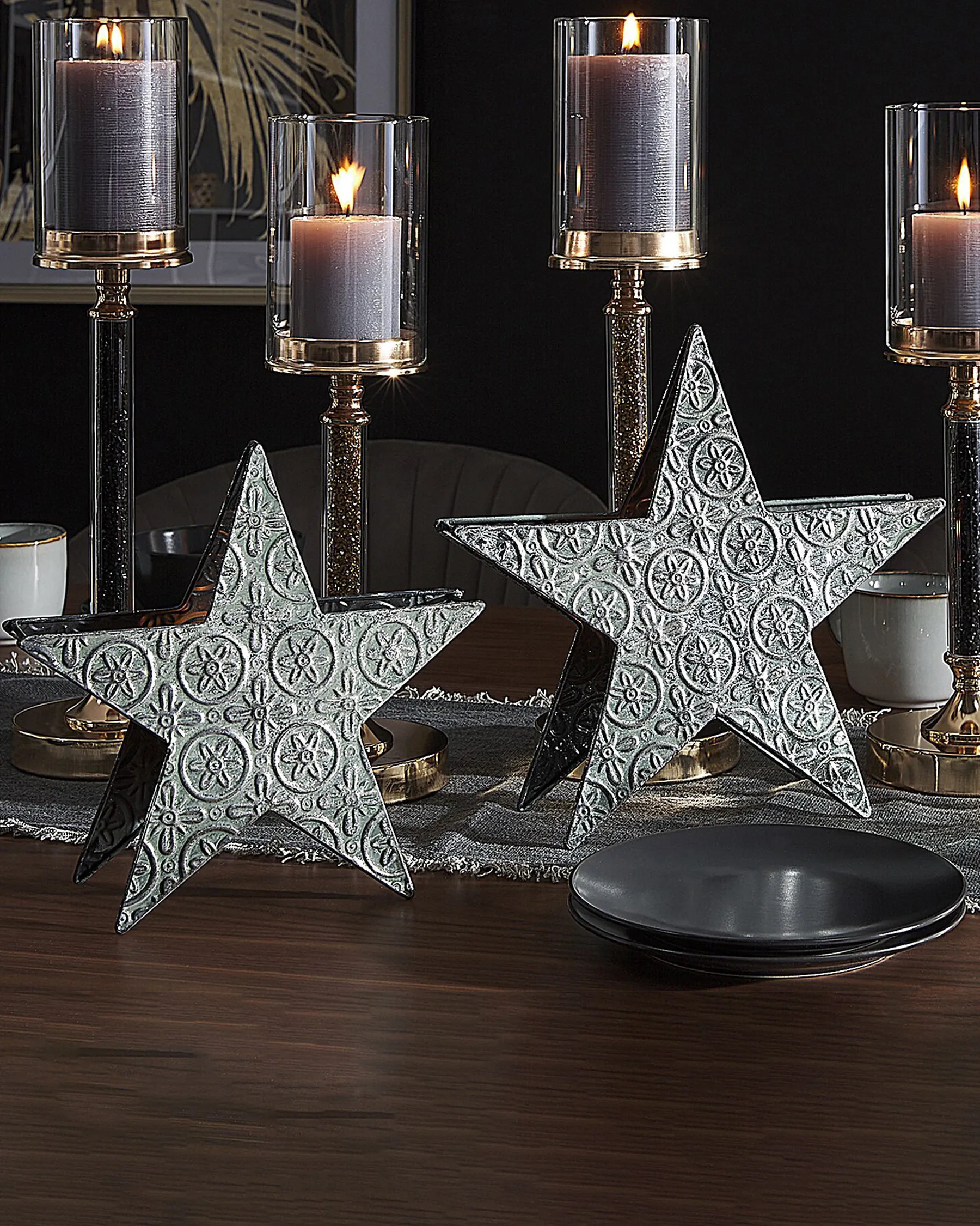Set of 2 Candle Holders TORNIO 30/26 cm Metal Silver_796670