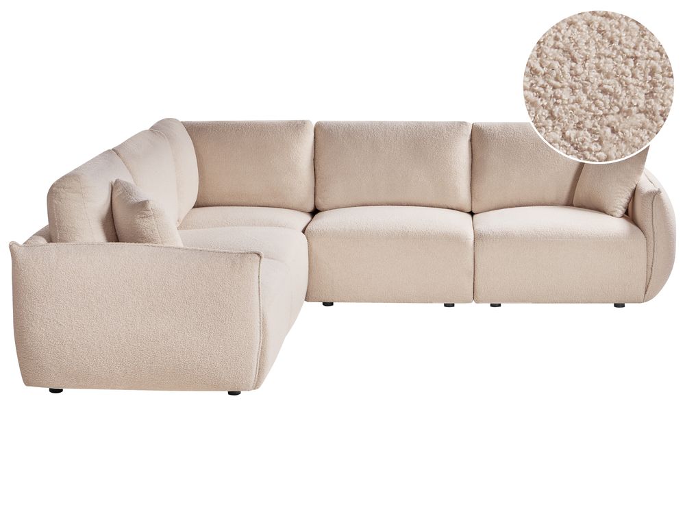 Sofá modular esquinero 5 plazas MESNALI Bouclé Beige Derecha
