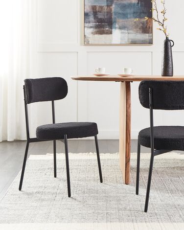 Set of 2 Dining Boucle Chairs Black ALLISON