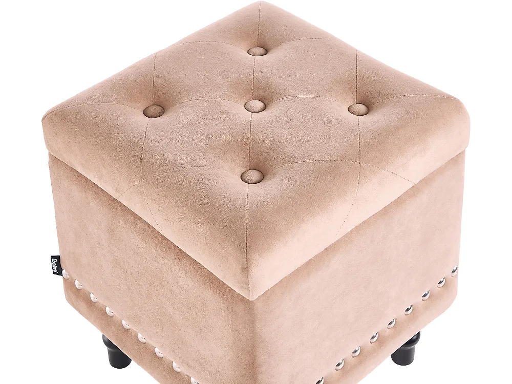 Pouf mit Stauraum LORETTO Samtstoff Beige_1186164