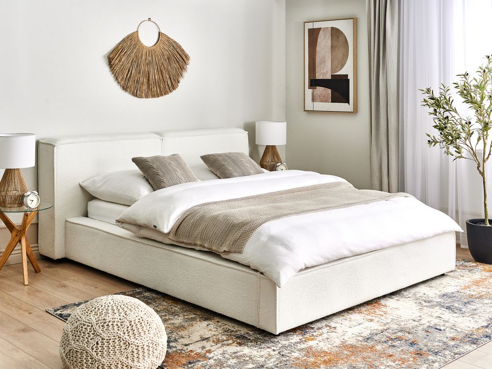 Bed Boucle LINARDS 160 x 200 cm (EU King Size) White
