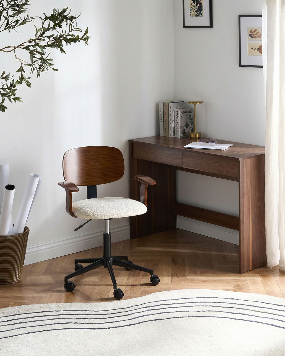 Silla de escritorio GUNNISON Bouclé Blanco crema