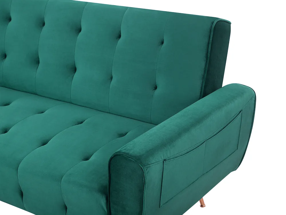 Sofa Bed 3 Seater SELNES Velvet Emerald Green_729251