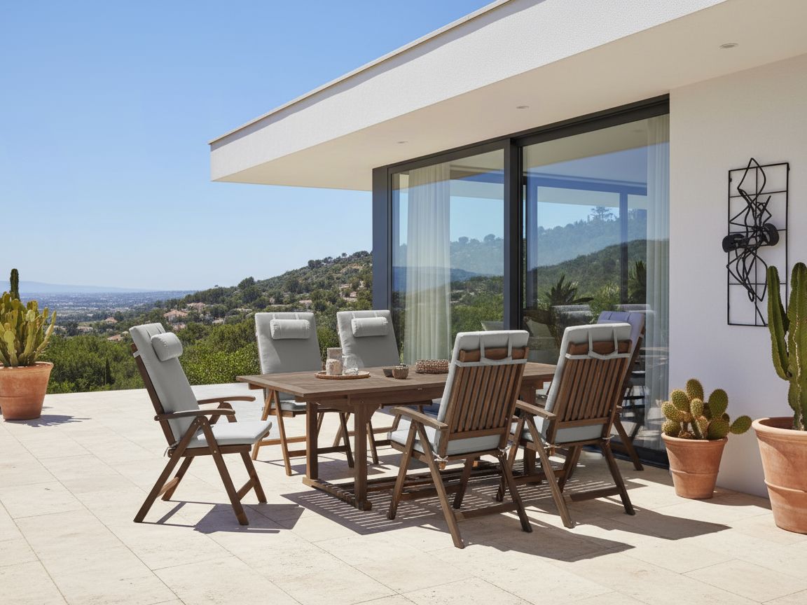 Zestaw ogrodowy drewno akacjowe stół i 6 krzeseł z poduszkami szarymi AMANTEA PREMIUM_995378