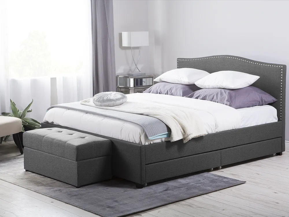 Bed with Storage Drawers MONTPELLIER Fabric Multicolour 180 x 200 cm (EU Super King) LED_709626