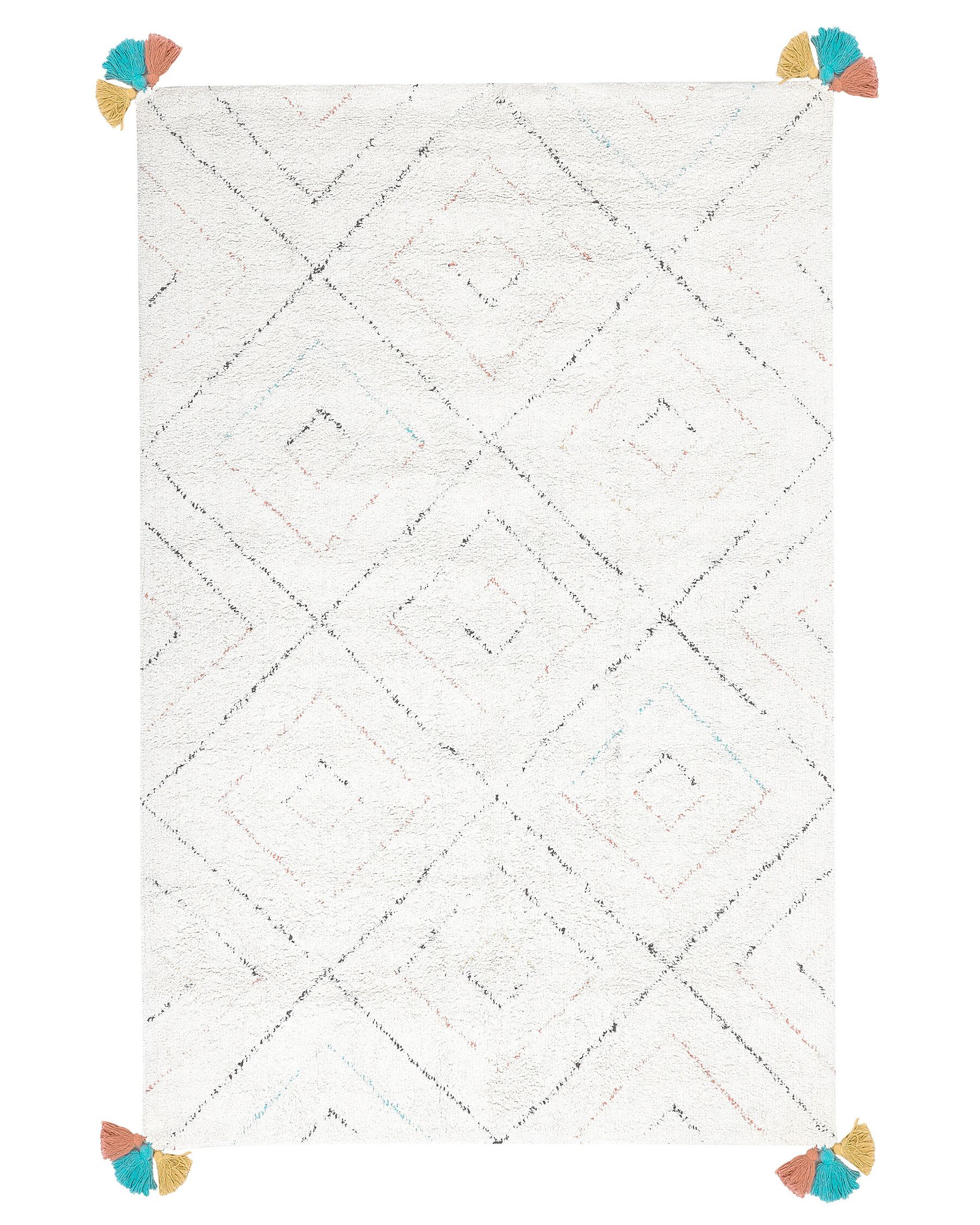 Teppich Baumwolle weiss 140 x 200 cm geometrisches Muster Shaggy KARTAL_747620